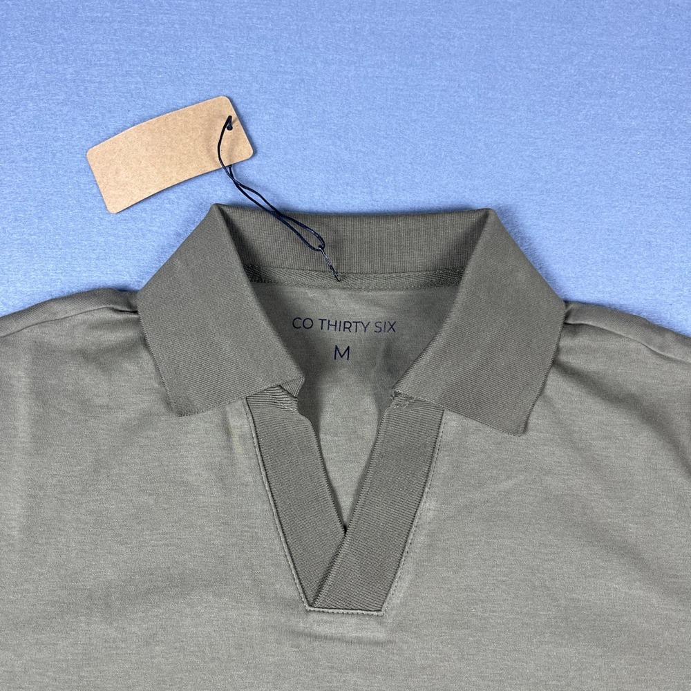 CO THIRTY SIX Mens Long Sleeve Johnny Collar Polo Shirt Olive Green Medium NWT - Picture 3 of 9